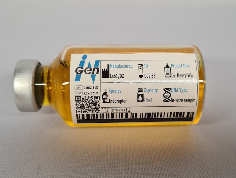 Dino DNA Sample Jurassic Park / World InGen - Trex - Indominus Rex - Indoraptor - Velociraptor - Triceratops - Dilophosaurus - Mosa - Fanmade