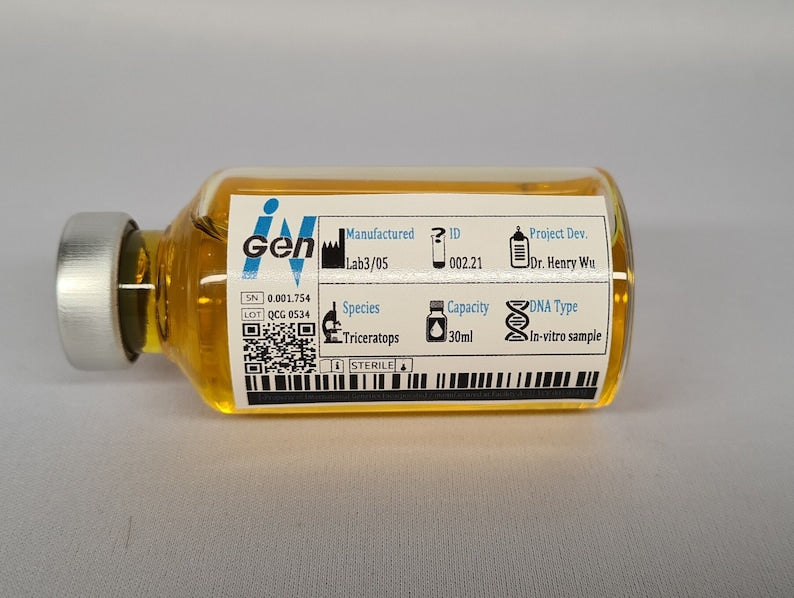 Dino DNA Sample Jurassic Park / World InGen - Trex - Indominus Rex - Indoraptor - Velociraptor - Triceratops - Dilophosaurus - Mosa - Fanmade